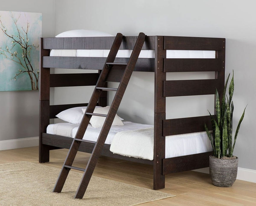 Elements International Vista Twin over Twin Bunk Bed with Ladder in Brown - Vida Furniture (Laredo,TX)