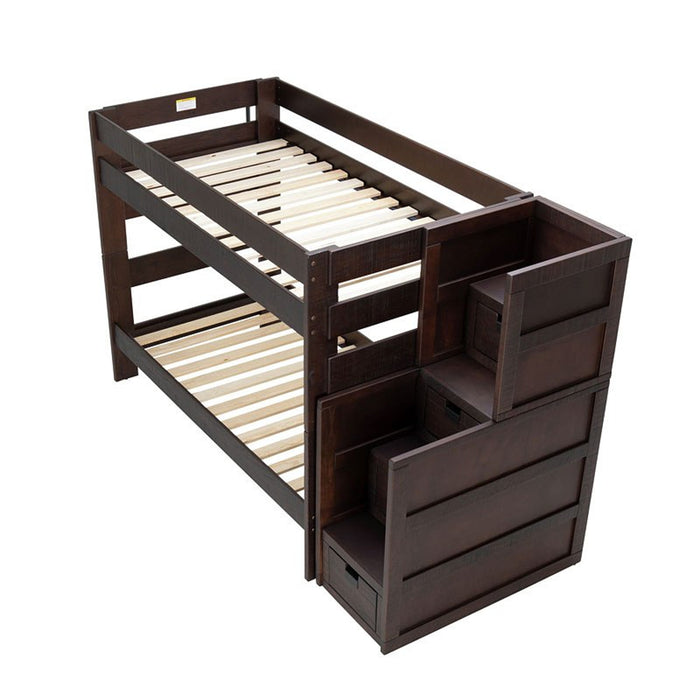 Elements International Vista Twin over Twin Bunk Bed with Staircase in Brown - Vida Furniture (Laredo,TX)
