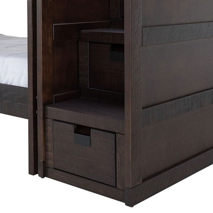 Elements International Vista Twin over Twin Bunk Bed with Staircase in Brown - Vida Furniture (Laredo,TX)
