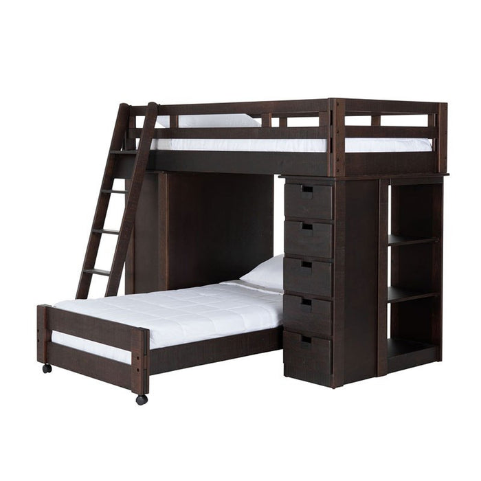 Elements International Vista Twin over Twin Super Loft Bed with Desk and Bookcase in Brown - Vida Furniture (Laredo,TX)