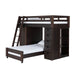 Elements International Vista Twin over Twin Super Loft Bed with Desk and Bookcase in Brown - Vida Furniture (Laredo,TX)
