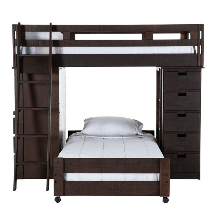 Elements International Vista Twin over Twin Super Loft Bed with Desk and Bookcase in Brown - Vida Furniture (Laredo,TX)