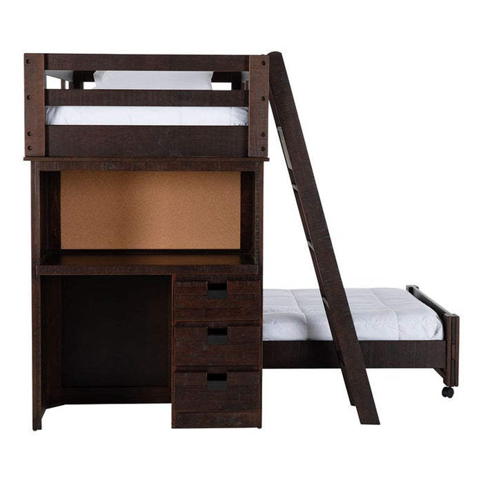 Elements International Vista Twin over Twin Super Loft Bed with Desk and Bookcase in Brown - Vida Furniture (Laredo,TX)