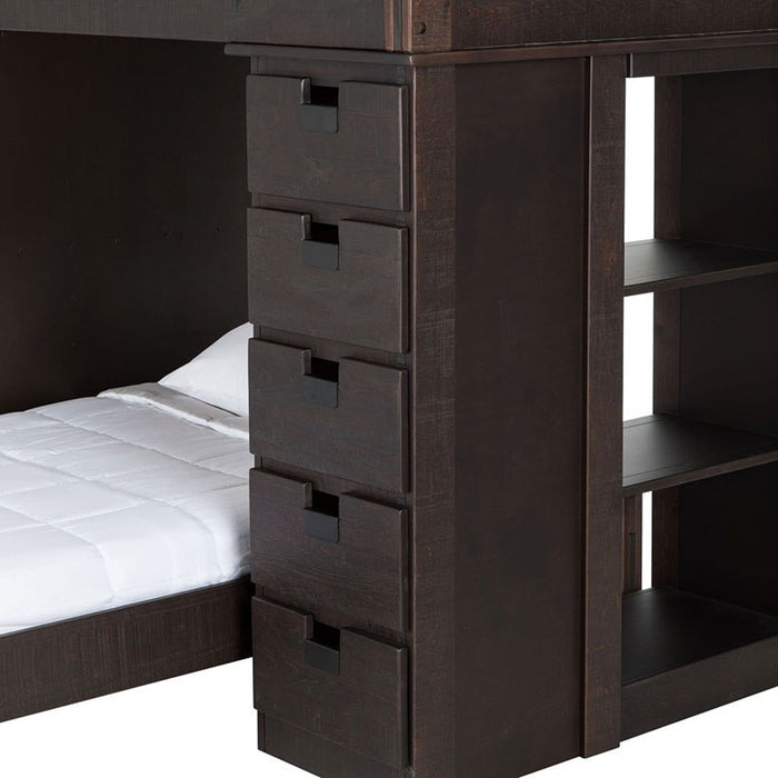Elements International Vista Twin over Twin Super Loft Bed with Desk and Bookcase in Brown - Vida Furniture (Laredo,TX)