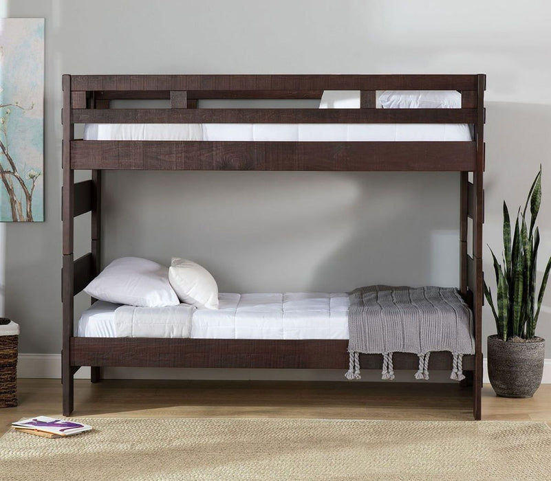 Elements International Vista High Top Twin over Twin Bunk Bed with Ladder in Brown - Vida Furniture (Laredo,TX)