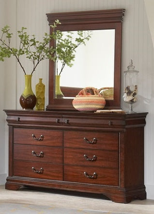 Elements International Chateau Sleigh Vertical Mirror in Cherry - Vida Furniture (Laredo,TX)