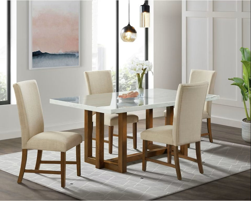 Elements International Morris Dining Table with Marble Top in Espresso - Vida Furniture (Laredo,TX)