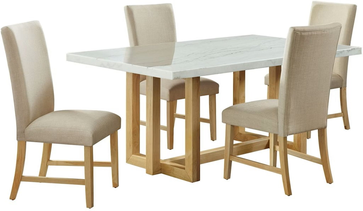 Elements International Morris Dining Table with Marble Top in Natural - Vida Furniture (Laredo,TX)