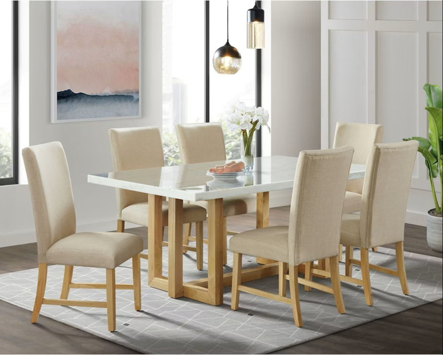 Elements International Morris Dining Table with Marble Top in Natural - Vida Furniture (Laredo,TX)
