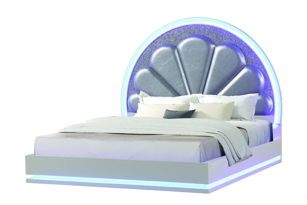 Galaxy Home Perla King Bed in Milky White - Vida Furniture (Laredo,TX)