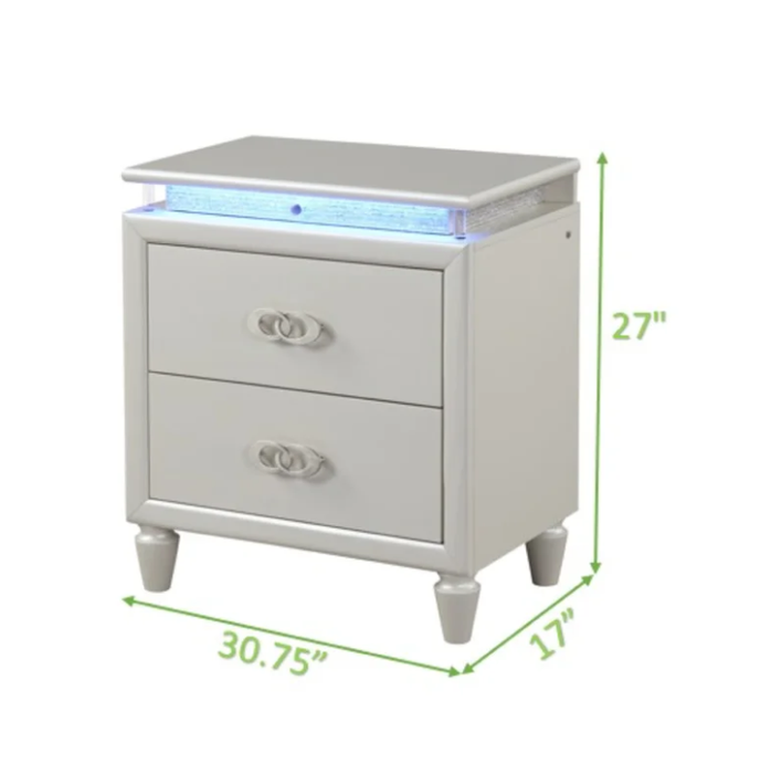 Galaxy Home Perla NightStand in Milky White - Vida Furniture (Laredo,TX)