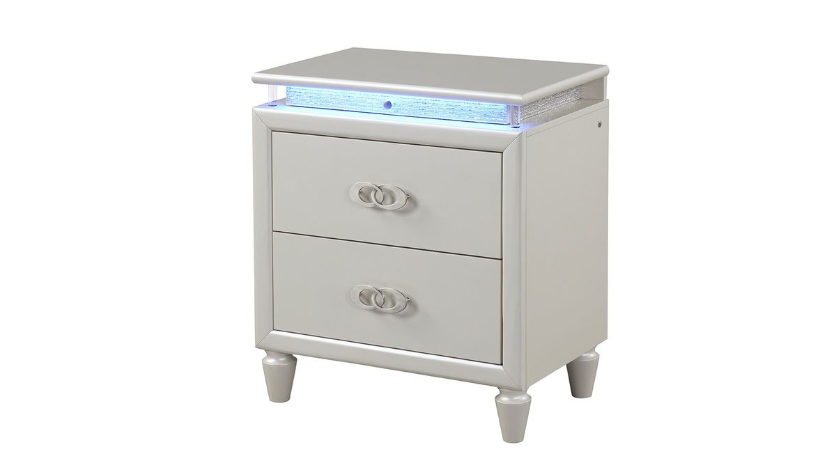 Galaxy Home Perla NightStand in Milky White - Vida Furniture (Laredo,TX)