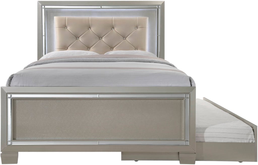 Elements International Platinum Youth Full Panel Bed in Champagne - Vida Furniture (Laredo,TX)