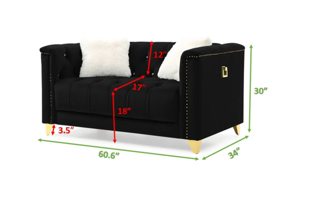 Galaxy Home Russell Loveseat in Black - Vida Furniture (Laredo,TX)