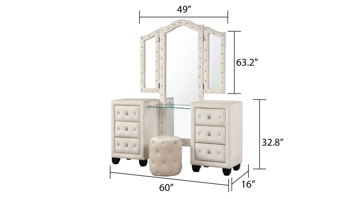 Galaxy Home Sophia Vanity in Cream - Vida Furniture (Laredo,TX)