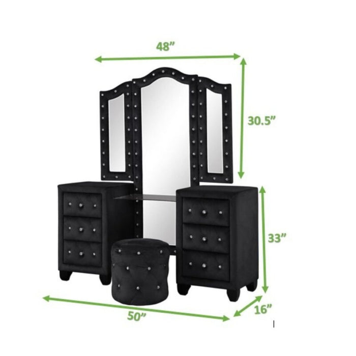 Galaxy Home Sophia Vanity in Black - Vida Furniture (Laredo,TX)