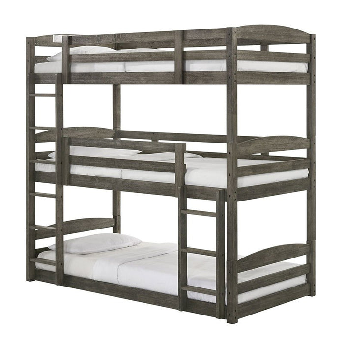 Elements International Trey Twin Over Twin Over Twin Bunk Bed in Wire Brushed Grey - Vida Furniture (Laredo,TX)