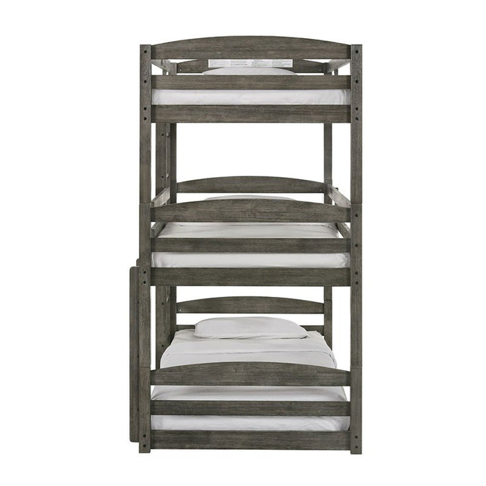 Elements International Trey Twin Over Twin Over Twin Bunk Bed in Wire Brushed Grey - Vida Furniture (Laredo,TX)