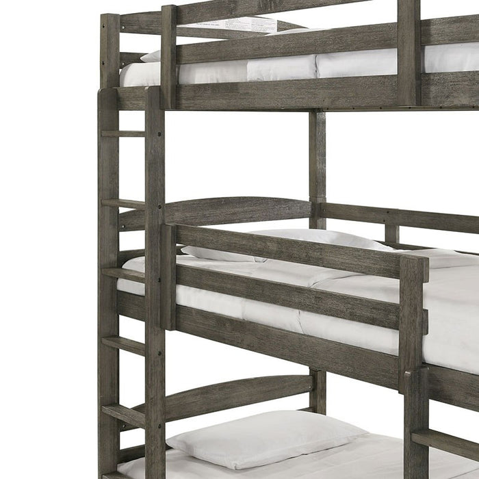 Elements International Trey Twin Over Twin Over Twin Bunk Bed in Wire Brushed Grey - Vida Furniture (Laredo,TX)