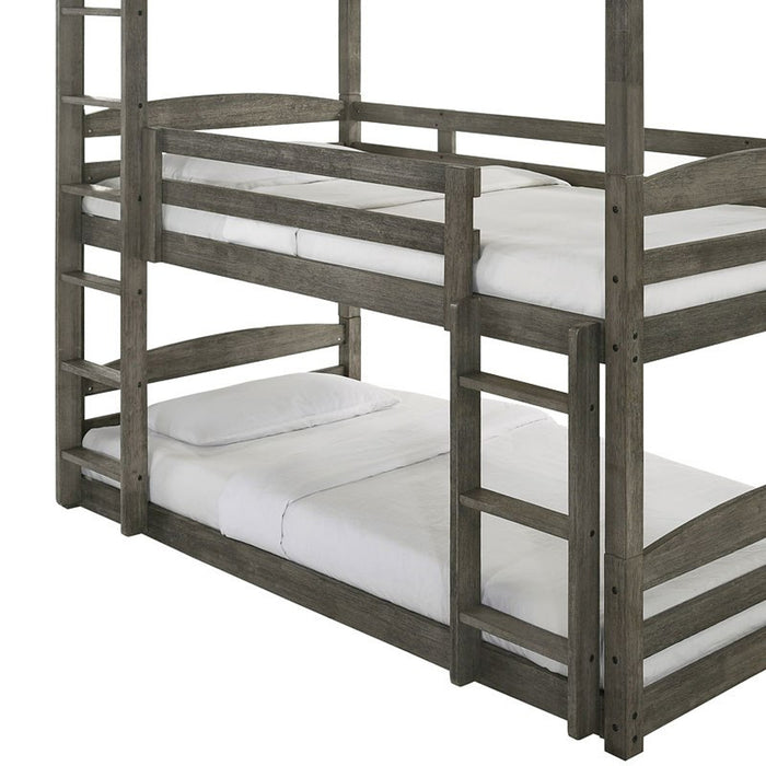 Elements International Trey Twin Over Twin Over Twin Bunk Bed in Wire Brushed Grey - Vida Furniture (Laredo,TX)
