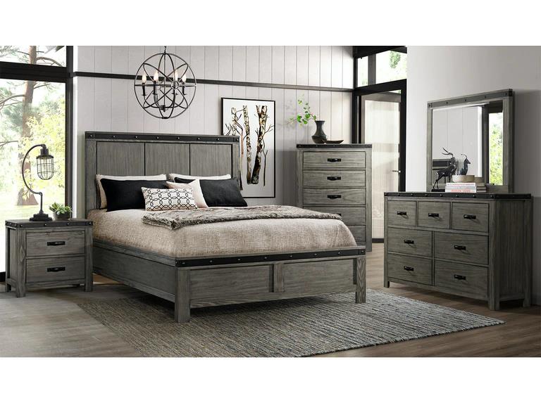 Elements International Wade King Bed in Gray - Vida Furniture (Laredo,TX)
