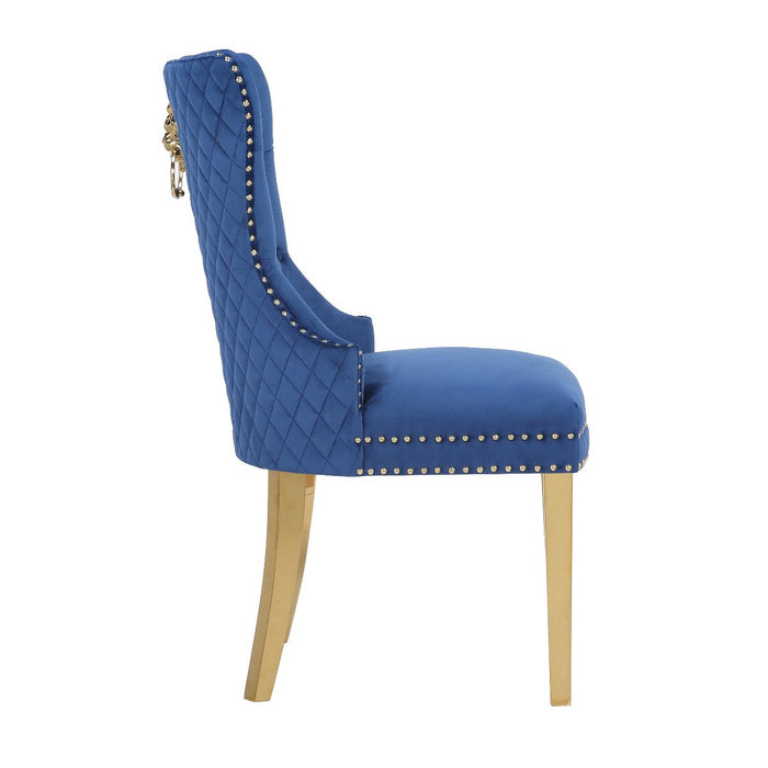 Galaxy Home Simba Gold Legs Dining Chair (Set of 2) in Blue - Vida Furniture (Laredo,TX)